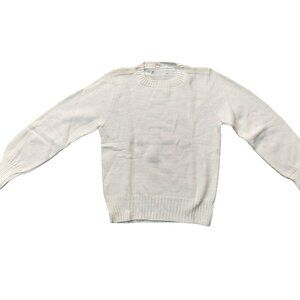 Vintage 1940s-1950s White Long Sleeve Knit Crewneck Sweater Size Small